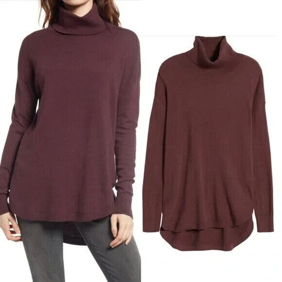 Treasure & Bond NWT Women Turtle Neck Long Sleeve Sweater Burgundy Fudge Size S - Picture 7 of 7